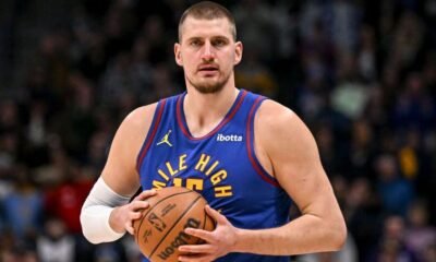 Nikola Jokic celebrating a Nuggets win — the MVP’s quiet dominance underpins an $80 M fortune.