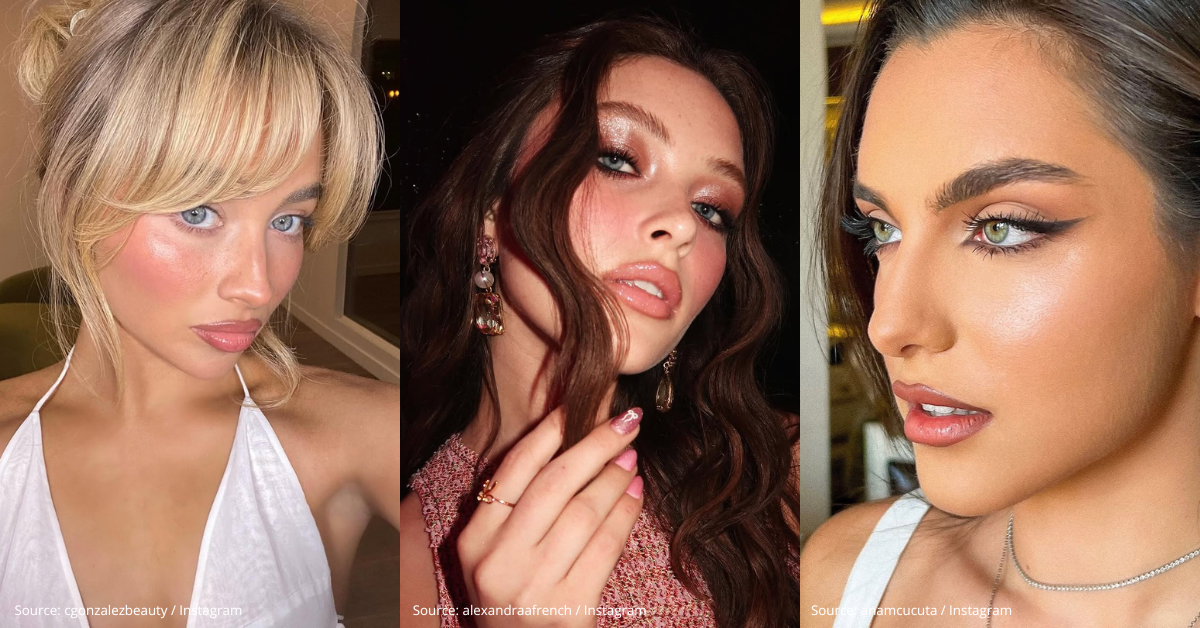 A model flaunts 2025’s hottest trend: glazed jelly blush and chrome eyeshadow under runway lights