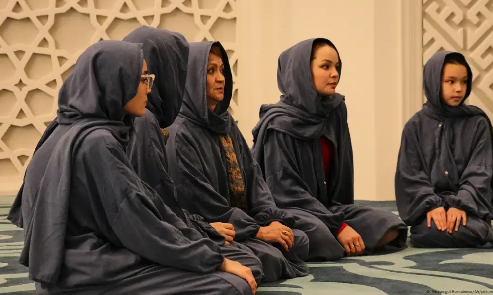 Women in traditional Islamic dress walk through central Astana — Kazakhstan’s new ban on face coverings ignites a debate on faith, freedom, and fear.