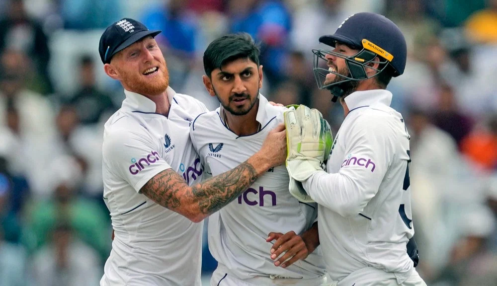 Shoaib Bashir celebrates his Test five‑for — a sign of his rapidly rising career and growing market value