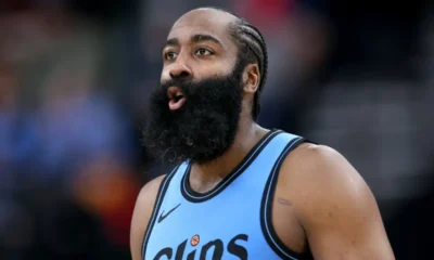 James Harden reacts during a timeout with the Clippers—he’s staying in LA on a bold new $81.5 million deal.