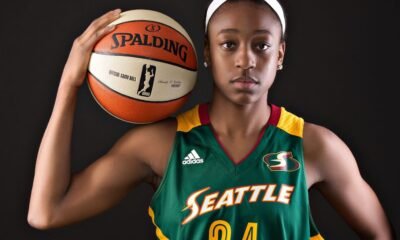 Jewell Loyd in her new Aces jersey—her 2025 move to Las Vegas marks a fresh chapter in her rising financial journey.