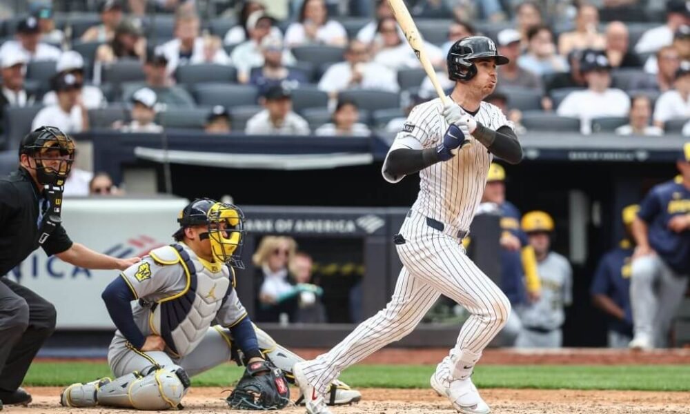 Cody Bellinger steps up to the plate as Logan Evans prepares for his first big-league start at Yankee Stadium — Yankees vs. Mariners, July 9, 2025.