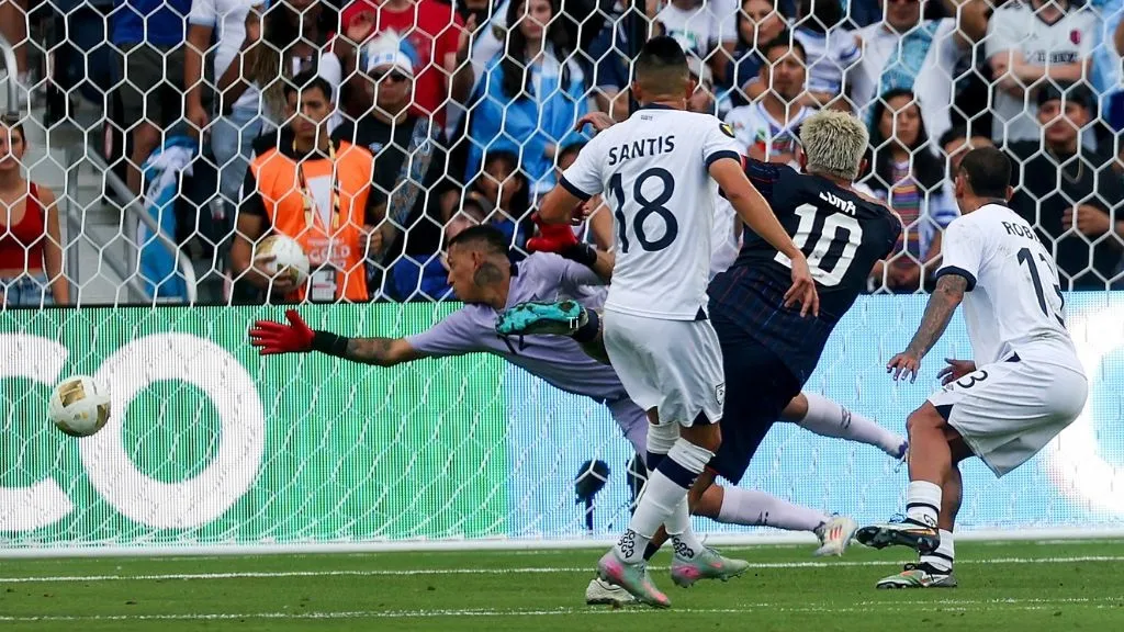 Diego Luna celebrates his second goal against Guatemala, propelling the U.S. to the Gold Cup Final in Houston.