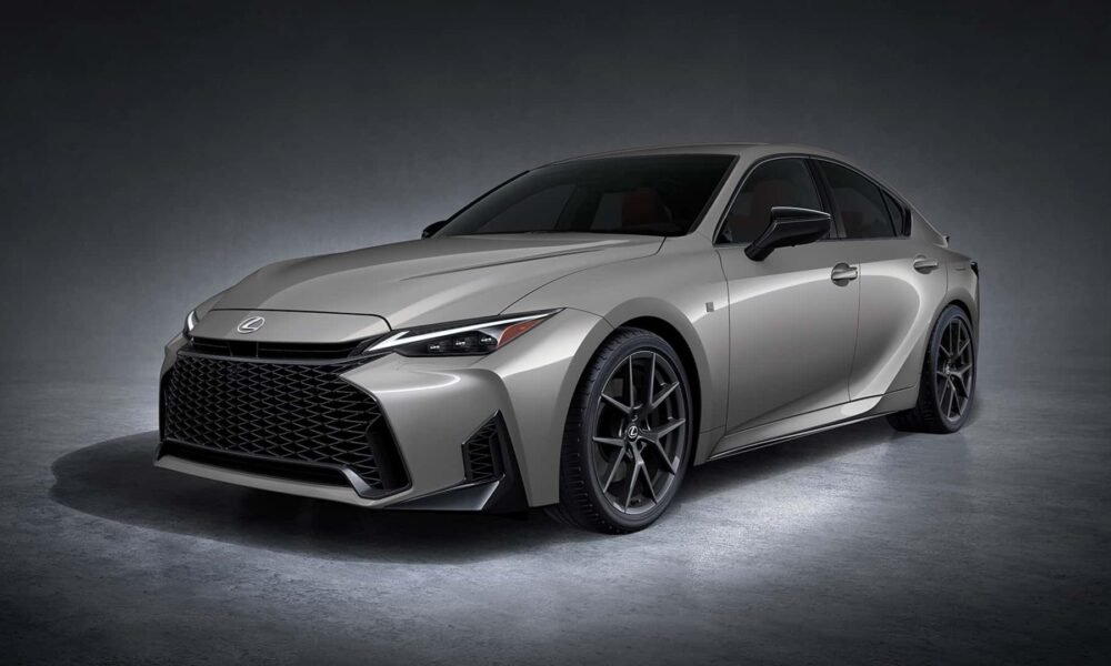 2026 Lexus IS shows off its refreshed design with bold Neutrino Gray paint and sportier details.