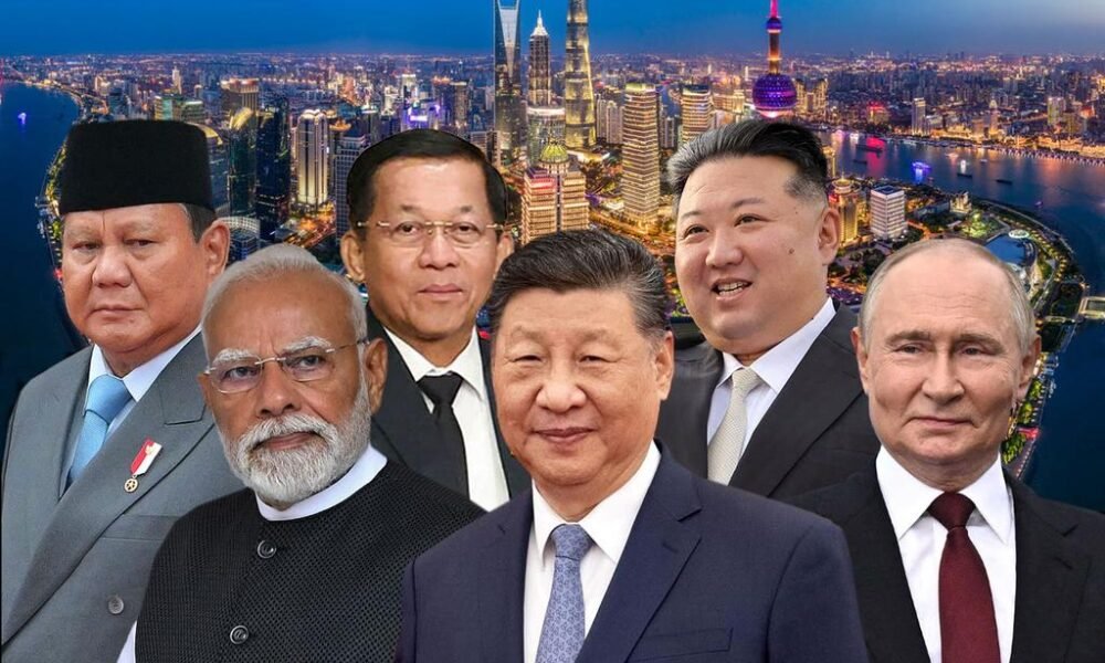 Daniel Andrews poses with Kim Jong Un and Vladimir Putin at China military parade