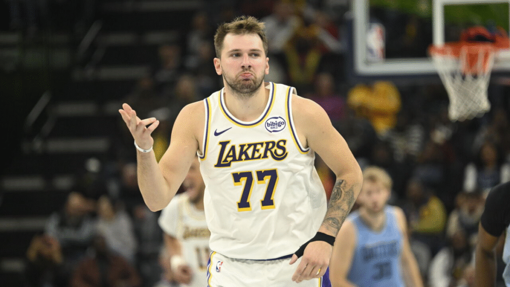 Luka Doncic shines in his return with 44 points and 12 rebounds as the Lakers edge the Grizzlies in Memphis.