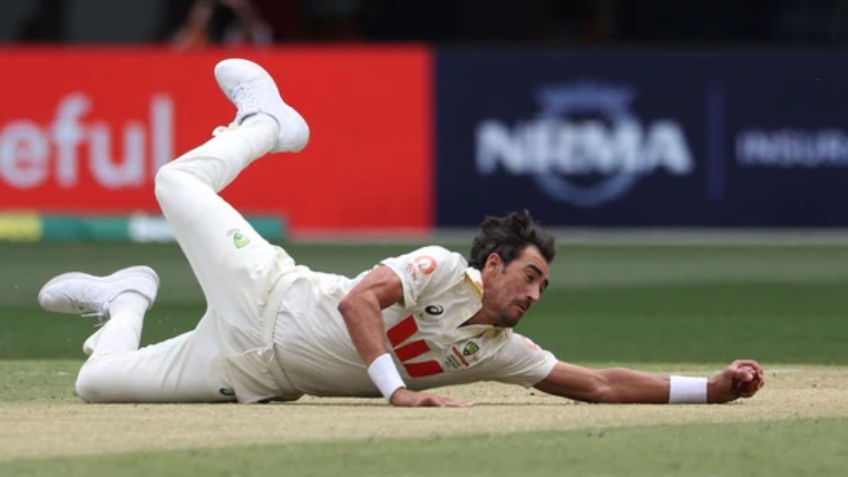 Mitchell Starc celebrates after completing his historic 10-wicket haul during the first Ashes Test at Perth’s Optus Stadium.