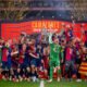 Jules Kounde celebrates his decisive brace as Barcelona secure a 2–1 Champions League comeback at Spotify Camp Nou