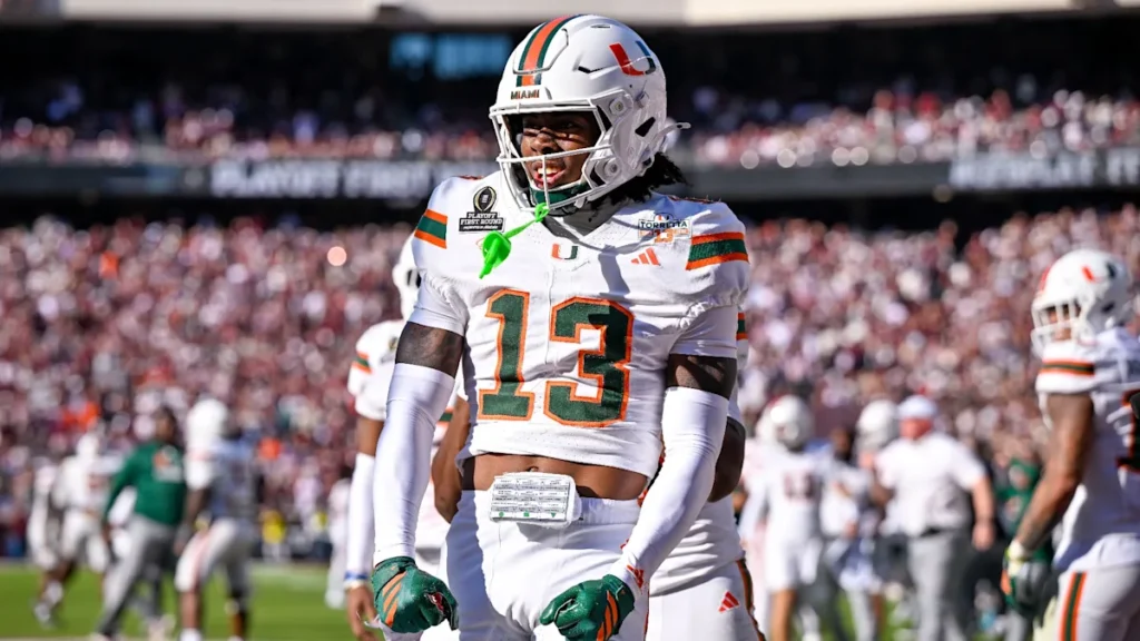 Miami Hurricanes celebrate after stunning Ohio State 24–14 in the Cotton Bowl, the biggest upset in College Football Playoff history.
